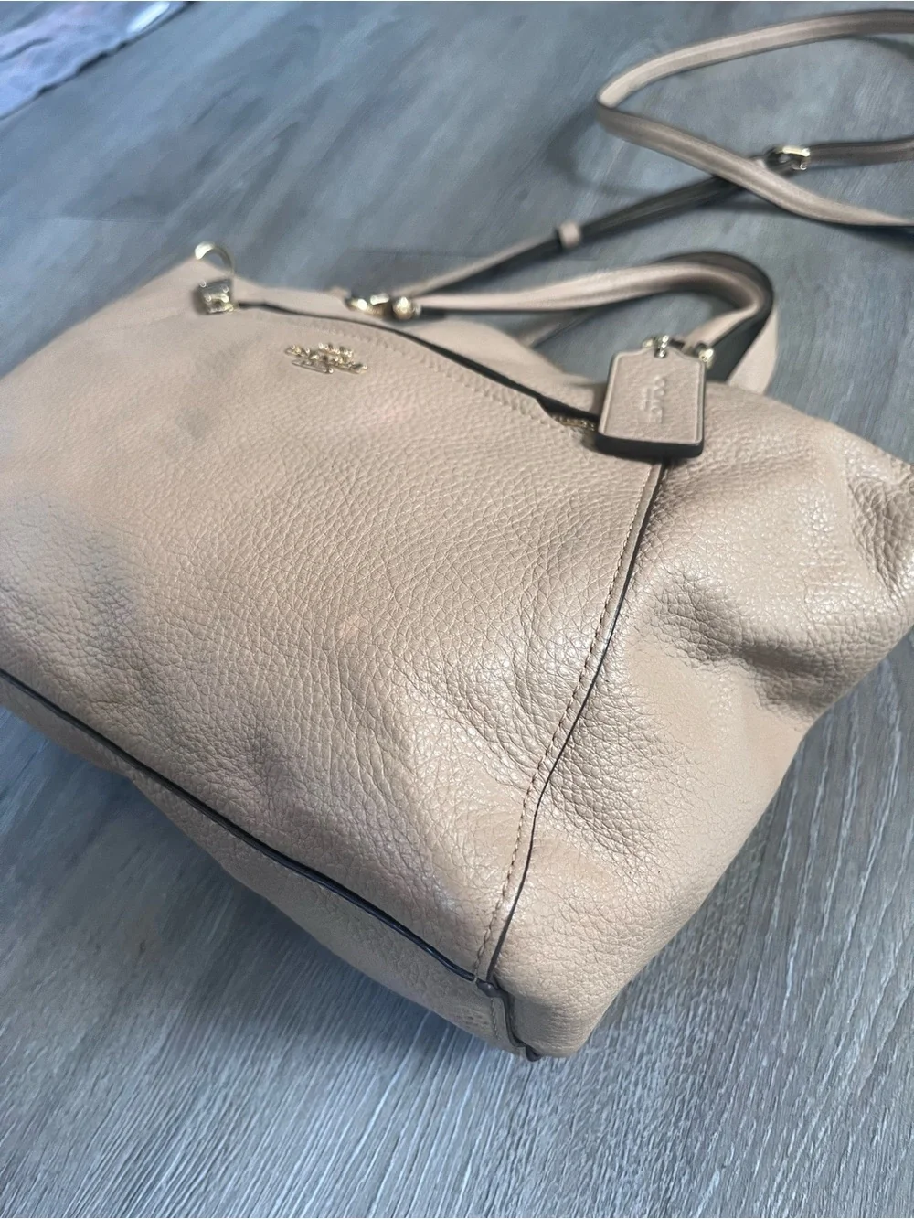 Coach Taupe Pebbled Leather Shoulder Satchel